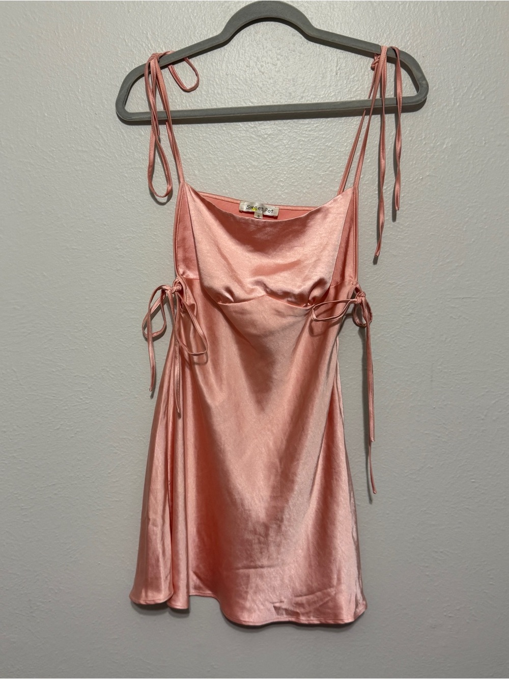 Pink Y2K Satin Spaghetti Strap Slip Dress with Side Ties